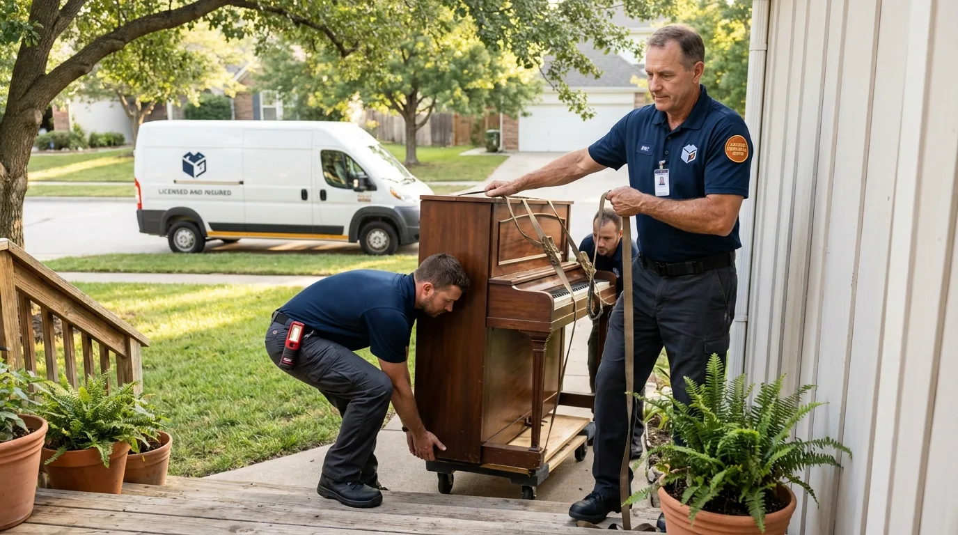 Licensed piano movers securing grand piano in Dayton, KY